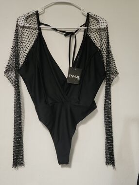 Lg black bodysuit with rhinestones.
